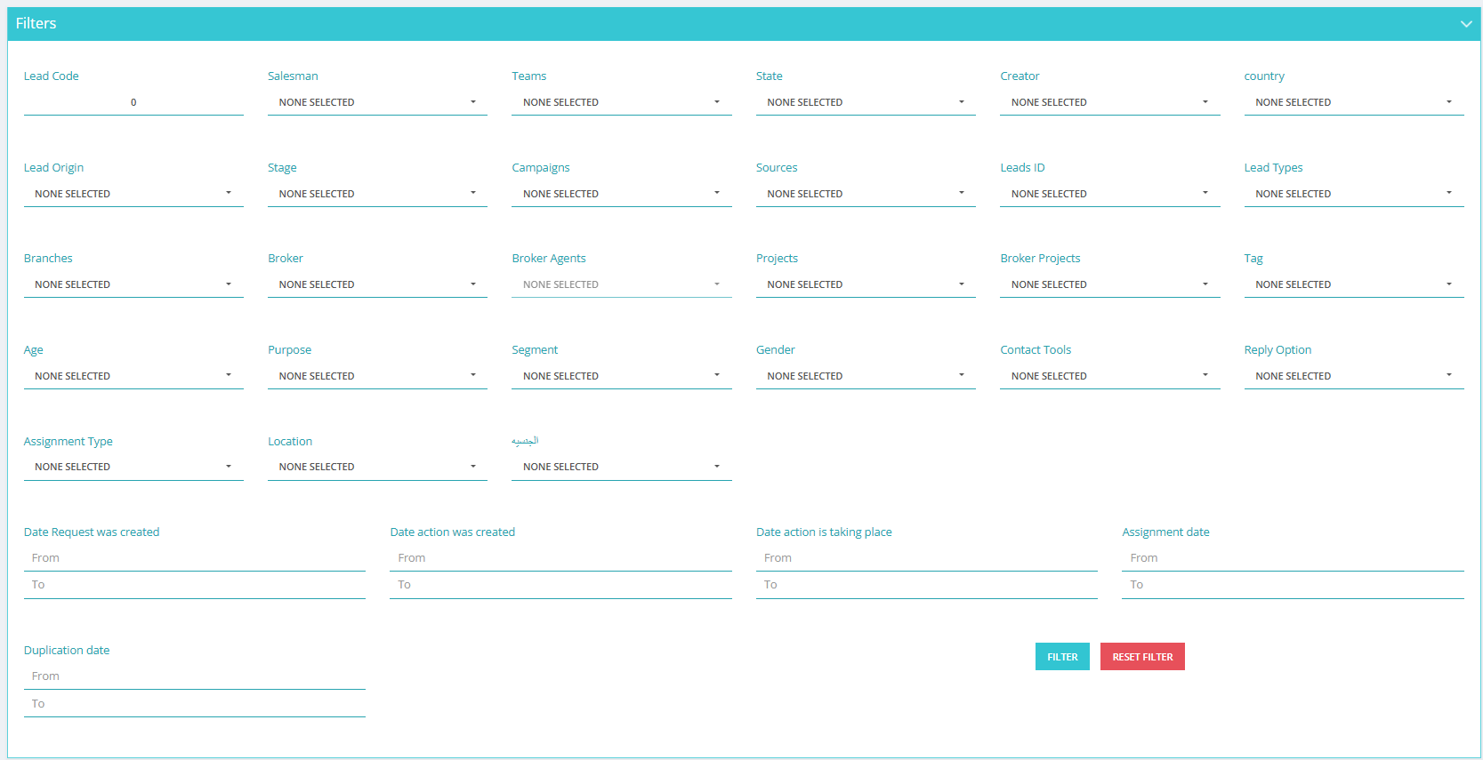 Advanced Filters Interface