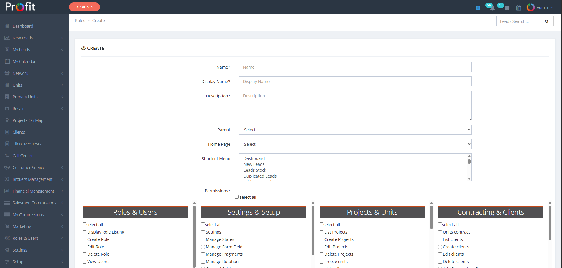 Role Creation Interface