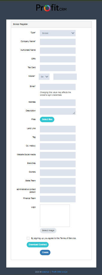 Broker Registration Interface
